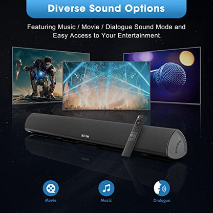 BESTISAN Soundbar, TV Sound bar with Bluetooth 5.0, Optical AUX HDMI Connection, 28 Inch,3 EQs, 110dB Surround Sound Bar Home Theater Audio Soundbar System for TV - color: 28inch grossy black