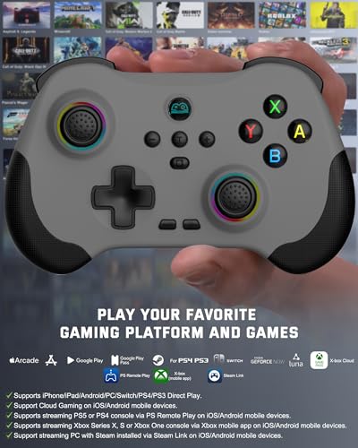 Joso Mobile Gaming Controller for iPad/iPhone/Tablet, Cloud Controller Remote Joystick for iOS/Android, Wireless Switch Controller with Macro Buttons/Hall-Rocker/Hall-Trigger - Grey - color: Grey