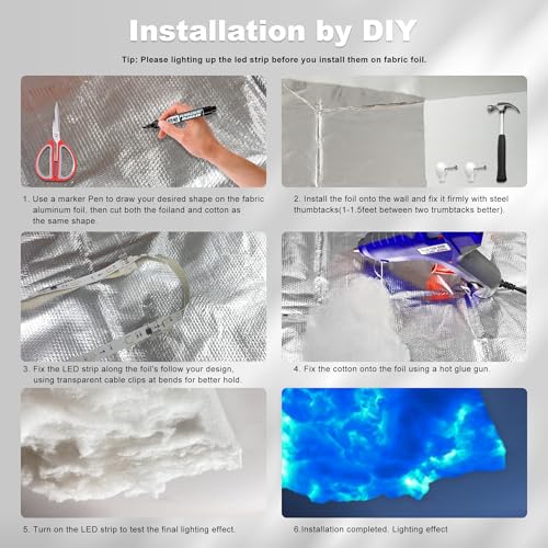 3D Thundercloud Ceiling Light, DIY Lightning Effects, RGB Color Changing, Music Sync, Smart APP Control, for Bedroom, Gaming Room, Home Theater, Kids Room, 32FT - size: 32ft