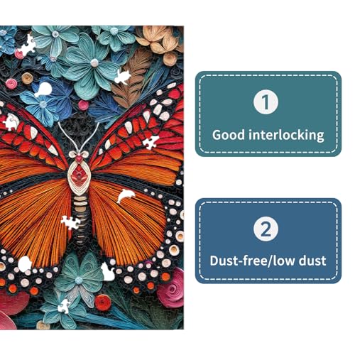 1000 Piece Jigsaw Puzzle for Adults, Butterfly Puzzle | Butterfly Paper-Cutting Art with Unique-Shaped Pieces and Vibrant Floral Details, 26.6 x 19.2 in - color: Butterfly Blooms