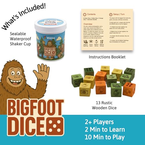 WhirlJoy Bigfoot Dice, Family Dice Game, Wilderness Photography Theme, Ages 12 and Up, 2+ Players
