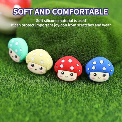 Switch Joycon Thumb Grips Caps, 4 PCS Cute Kawaii 3D Silicone Analog Thumbstick Button Cover Compatible with Nintendo Switch Lite/OLED Joystick Caps (Multicolor Mushroom) - color: Multicolor Mushroom