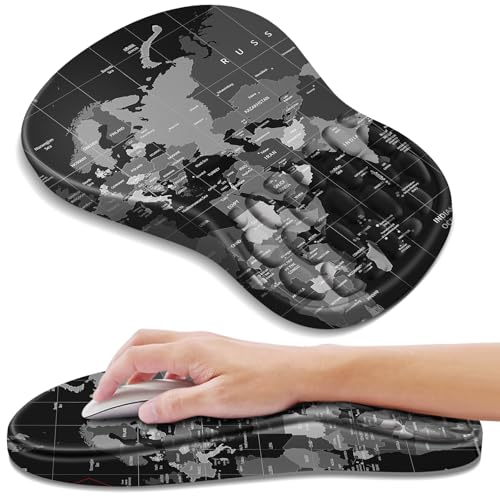 YIWEI Ergonomic Mouse Pad with Wrist Rest for Carpal Tunnel Pain Relief | Memory Foam Wrist Support,Non-Slip Rubber Base, Keyboard Computer Mousepad,Lycra Cloth Surface,Gaming Home Office - color: World Map