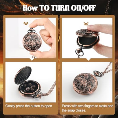 D&D Dice Set,7PCS Metal Dice for Dungeons and Dragons,Mini Dice Set with Pocket Watch Case,Role Playing Board Games Accessories (Dragon, Copper) - color: Copper, style: Dragon