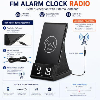 8-in-1 Wireless Charging Station with Bluetooth Speaker, Alarm Clock,FM Radio,Remote Control,Fast Charging Dock Compatible with iPhone 17/16/15/14, Samsung S25/S24,Android Phones