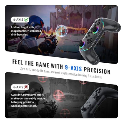 JDDWIN Wireless Pro Controller for Switch 2 with 9-Axis Motion Sensing,C Button,Hall Effect Joysticks, Wake-up/ RGB Light/FunctionTurbo/Marco/Programmable/Dual Vibration,3.5mm Audio Jack Gamepad forSwitch/Lite/OLED/PC (Black)