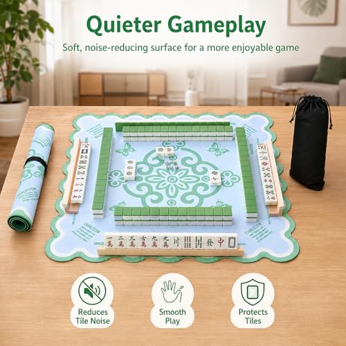 Neoprene Mahjong Mat for Table, 32 x 32 Inch Square Mahjong Table Mat with Carrying Bag, Non Slip Rubber Backing, Noise Reducing Game Mat for American Mahjong, Dominoes, Cards, Board Games (Green) - color: Green