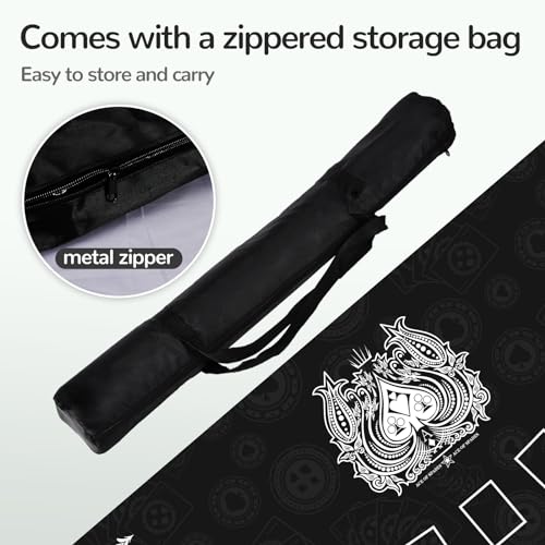 70 x 35 Inch Poker Mat for Table, Texas Hold'em Poker Table Top Mat with Carrying Bag, Waterproof Anti-Slip Rubber Blackjack Mat for Home Game Nights Up to 8 Players - color: Black-blackjack