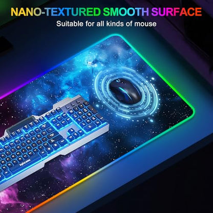 ARTSO RGB Mouse Pad Led,XXL Large Mouse Pad Purple Blue Starry Nebula, Big Mouse mat Computer Mousepad with 14 Light Modes, 35.4 x15.7 Inch Keyboard Mat - color: Purple Blue Starry Nebula