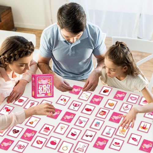 gisgfim 100 PCS Memory Matching Game Valentine's Day Concentration Memory Games Card Educational Game for Kids Educational Ages 3-8 A Fun & Fast Heart Gnome Matching Games - style: Valentine's Day
