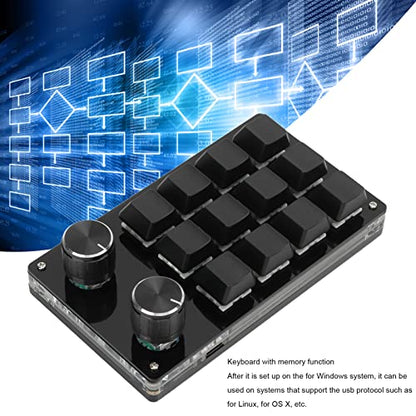 One Handed Macro Mechanical Keyboard, 12 Key Multifunction DIY Programmable Keypad for Office Gaming Lab (All Black)