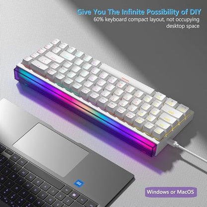 Womier 60% Percent Keyboard with Light Box,Wired Keyboard Gaming Mechanical | with MCA Keycaps,OEM Profile,Programable,64 Keys Hot Swap RGB Cream Key board for PC Computer WIN/MAC,WK68 PRO-White - color: WK68-White
