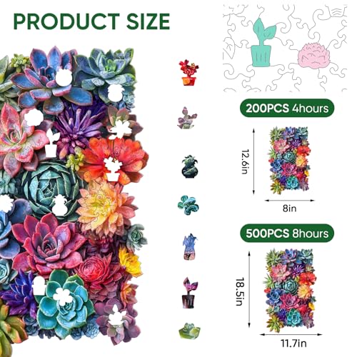 Delobil Rectangular Succulent Wooden Puzzles, 200 Pieces Jigsaw Puzzles 12.6'' x8'', Unique Design Wooden Puzzles for Adults and Kids, Family Game Gift - color: Rectangular Succulent, size: 200Pcs
