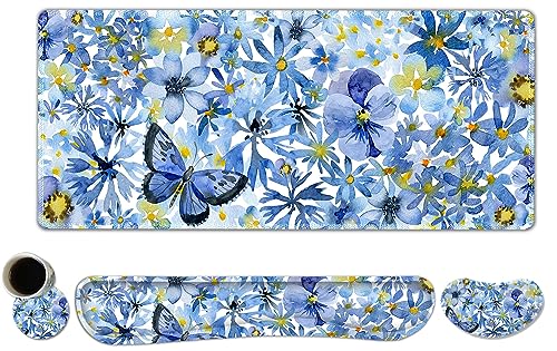 ToLuLu Gaming Mouse Pad, Ergonomic Keyboard Mouse Wrist Rest Support Set | Large Extended Desk Mat with Stitched Edges, Non-Slip Base Memory Foam Mousepad for Home Office Game Study, Butterfly Flower - color: Butterfly Flower