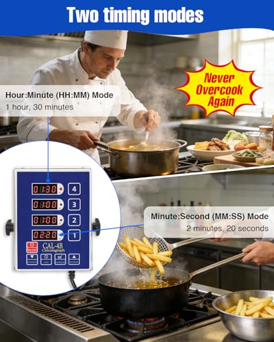 Commercial Kitchen Timer for Cooking, 4 Channel Timer Restaurant Kitchen Supplies, Heavy-Duty Timer - Stainless Steel | Digital LED Technology | Reminder Function | Loud Alarm - size: 4 channel