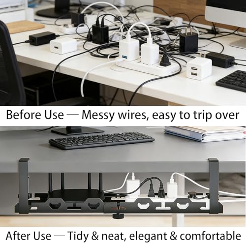 No Drill Under Desk Cable Tray, Heavy Duty Metal Organizer | No Drill, Heavy Duty, Metal, Organizer