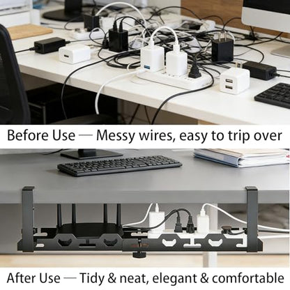 No Drill Under Desk Cable Tray, Heavy Duty Metal Organizer | No Drill, Heavy Duty, Metal, Organizer