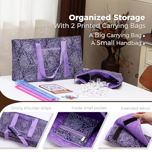 American Mahjong Tile Set with Purple Printed Carrying Bag, 166 Premium White Tiles, 4 All-in-One Color Racks/Pushers, Mah Jongg Sets, Complete Mahjong Game Set for Travel - color: Purple Print