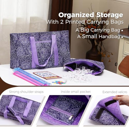 American Mahjong Tile Set with Purple Printed Carrying Bag, 166 Premium White Tiles, 4 All-in-One Color Racks/Pushers, Mah Jongg Sets, Complete Mahjong Game Set for Travel - color: Purple Print