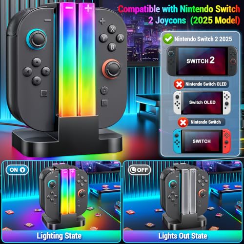 Switch 2 Controller Charger Dock Compatible with Nintendo Switch 2 with 6 RGB Light Modes & Timer Function, Charger Station with Type-C Cable - size: 5.5''