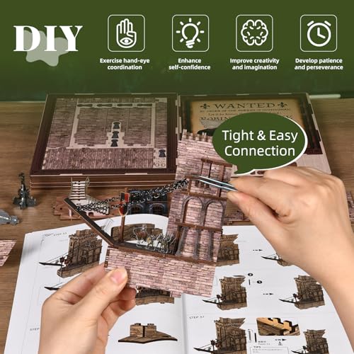 MiniCity Robin Hood Escape DIY Book Nook Kit, Bookshelf Insert with LED | 351-piece DIY book nook with LED and dust cover; glue/tools and guide included; 8-10 hr build for home decor, ages 14+. - style: Robin Hood