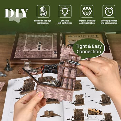 MiniCity Robin Hood Escape DIY Book Nook Kit, Bookshelf Insert with LED | 351-piece DIY book nook with LED and dust cover; glue/tools and guide included; 8-10 hr build for home decor, ages 14+. - style: Robin Hood