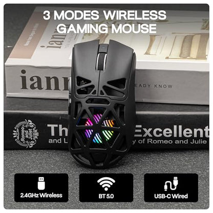 MechLands Aula SC620 Gaming Mouse, 2.4G/USB-C/BT Wireless Mouse with 400mAh Battery, Adjustable 12,000 DPI & 1000 Polling Rate, PAW3311 Sensor, RGB Lighting, Programmable Buttons, for Win/Mac (Black) - color: Black