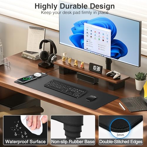 Magnetic Wireless Charging Mouse Pad, 27.5"x11.8" in, Black | Gaming Desk Mat with Superior Stitched Edges, Non-Slip Base, Waterproof Smooth Desk Writing Pad for Gamer, Office & Home - color: Black-27.5"x11.8"