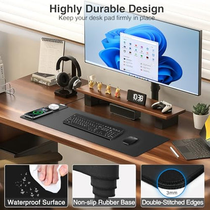 Magnetic Wireless Charging Mouse Pad, 27.5"x11.8", with 20W Adapter, Black | Gaming Desk Mat with Superior Stitched Edges, Non-Slip Base, Waterproof Smooth Desk Writing Pad for Gamer, Office & Home - color: Black-27.5"x11.8"(with Wall Charger)