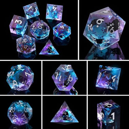 DND Dice Set, 7 Pcs Sharp Edge D&D Dice Polyhedral Resin Cat Dice for Dungeons and Dragons RPG MTG Role Playing Table Games - color: Blue-4