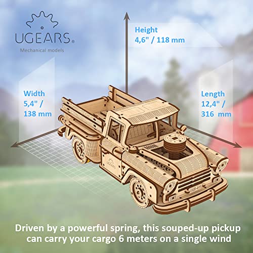 UGEARS Wooden 3D Puzzles for Adults - Pickup Lumberjack Model Car Kits 3D Puzzle Adult Crafts - Mechanical Wooden Model Kits for Adults Retro Chevrolet 3100 Inspired - style: Pickup Lumberjack