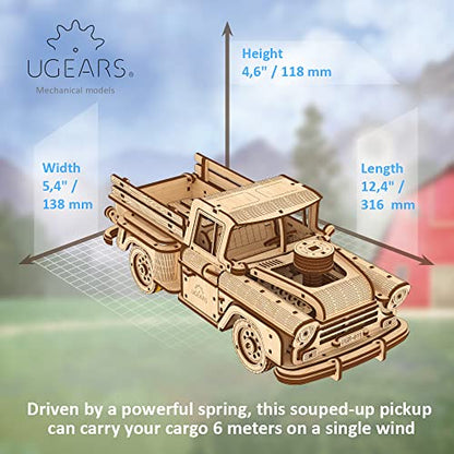 UGEARS Wooden 3D Puzzles for Adults - Pickup Lumberjack Model Car Kits 3D Puzzle Adult Crafts - Mechanical Wooden Model Kits for Adults Retro Chevrolet 3100 Inspired - style: Pickup Lumberjack