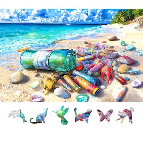 500 Piece Puzzle for Adults, Jigsaw Puzzles of Beach, Funny Puzzle, Home Decor Birthday Party Gift for Adults Seniors 23"x15" - color: Message in a Bottle and Shells