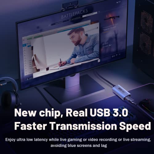 GUERMOK Video Capture Card, USB3.0 HDMI to USB-C Capture Device, 2K@30FPS | Stream & Record Gameplay at 1080P@60FPS, Compatible with Mac OS, Windows, Quest 3, OBS, Zoom, PS5/4, Switch, Xbox (Blue) - color: Blue