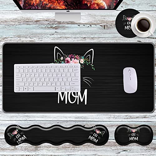 Keyboard Wrist Rest+Mouse Wrist Pad+Desk Pad Set,Memory Foam Ergonomic Easy Typing Pain Relief for Computer Laptop Office Home - Cat Mom Floral - color: Cat Mom Floral