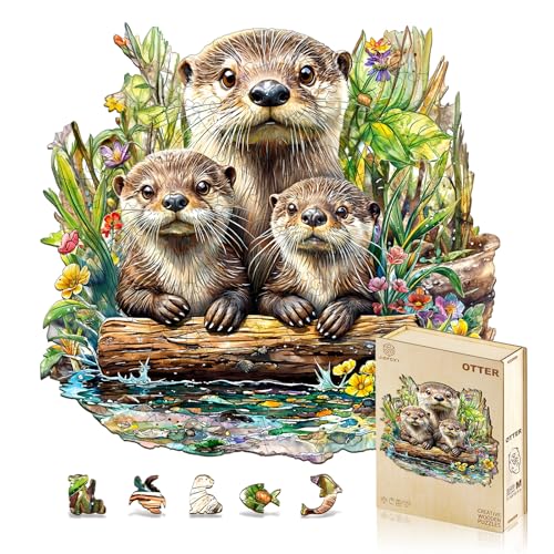 Jigfoxy Wooden Puzzles for Adults, Otter Wood Puzzles Adult | Unique Animal-Shaped Wooden Jigsaw Puzzle, Christmas Birthday Gifts for Women, Men, Puzzle Lovers (S-8.5*8.1in-100pcs) - color: Otter, size: Small