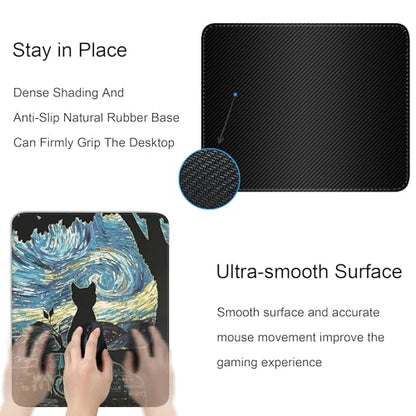 Cute Black Cat Square Mouse Pad,Aesthetic Cat Mouse Pads for Wireless Mouse Desk Accessories,10"X8" Travel Mousepad with Non-Slip Rubber Base, Stitched Edge Mouse Pads for Desk,Computers,Laptop,Office - color: S-4