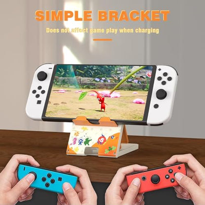 Busjoy Stand for Nintendo Switch, Switch OLED, Steam Deck, Switch Lite, Cute Game Theme for Pikmin, Angle Adjustable Holder, Portable Foldable Non-Slip Playstand-White - color: White-B