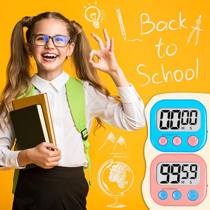 ZILLEEN Classroom Timer for Kids Teachers 2 Pack Digital Timers, Blue & Pink - color: Blue & Pink