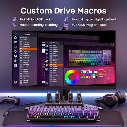 AULA Wireless Mechanical Purple Keyboard, Full Size Gaming Keyboards | Tri-Mode Bluetooth/2.4G/USB-C,8000mAh,RGB Backlit,Programmable 98 PBT Keycaps, Hot Swappable Pre-lubed Reaper Switches - color: Gradient Purple