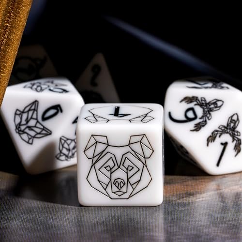 White DND Dice Set Beast Polyhedral Dice Set D&D for Tabletop Games | Leather Storage Bag, DM Gift, for Dungeons and Dragons Role Playing Games - color: Beast Pattern