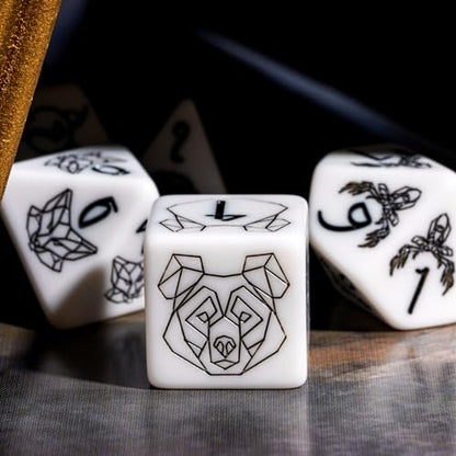 White DND Dice Set Beast Polyhedral Dice Set D&D for Tabletop Games | Leather Storage Bag, DM Gift, for Dungeons and Dragons Role Playing Games - color: Beast Pattern