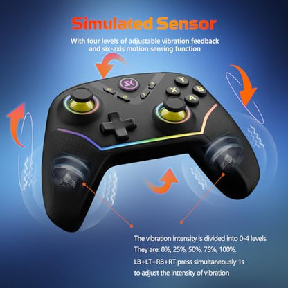 Wireless PC Controller with Hall Effect Joysticks & Triggers, 1000Hz Polling Rate, Trigger Locks, Bluetooth Pro Gaming Controller for PC/Steam/Luna/Tesla - 4 Macros and Turbo, Dynamic RGB, Black - color: Black