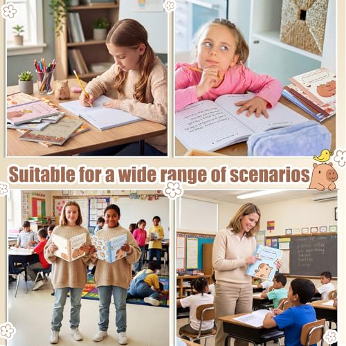 Glenmal 6 Pcs Composition Notebook Wide Ruled Cute Capy Assorted Composition Notebook 110 Page 7-1/2" x 9-1/4" Journal Gift for Back to School First Day of School Students Teacher Capy Lovers - style: Capybara