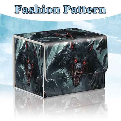 Commander Deck Box for Trading Cards - Fits 100+ Double Sleeved Cards, PU Leather MTG TCG Storage Case with Strong Magnetic Closure, Black Werewolf - color: Black Werewolf