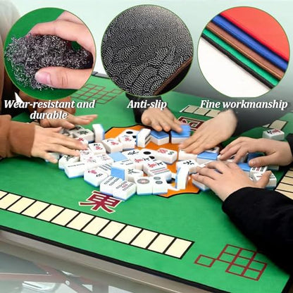 Mahjong Table Mat 31.5" x 31.5" Anti Slip Noise Reducing Cover Blue | Machine Washable Game Pad with Storage Bag, Wear Resistant Fabric for Poker Card Dominoes Family Game Night - color: Style 1 Blue