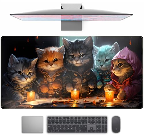 Commander Roleplay Desk Pad Mat Role Gaming XXL Big Mouse Pad Gaming Tabletop Game Gamer Gift - Mousepad XXL Laptop Computer Keyboard Pad with Stitched Edges Anti-Slip Funny Deskpad 31.5x15.7 in - color: Five Cats