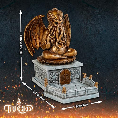 Forged Dice Co. Call of Cthulhu Idol Dice Tower - Hand Painted Resin Dice Roller and Dice Rolling Tray with LED Lights - Compatible with DND Accessories and Polyhedral Dice - Licensed By Chaosium Inc.