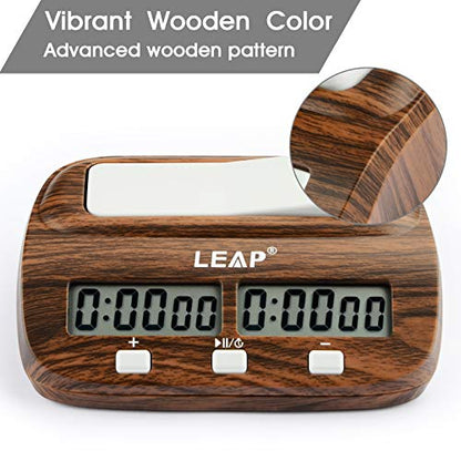 LEAP Chess Clock Digital Chess Timer for Chess Board Game (Official Store) | Professional Time control, Count up/down, Alarm, Energy save, Woodgrain Finish, Timer for 2 Board Games