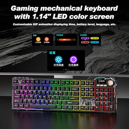 Ajazz AK35I V4 Full Size Wireless Mechanical Keyboard with 1.14" Color Screen & Knob, Tri-Mode Gasket Hot Swappable Gaming Keyboard, 10000mAh Battery, RGB, Black - color: V4 Black